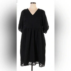 Ophelia Roe black semi sheer lined baby doll dress with puff sleeves size XL